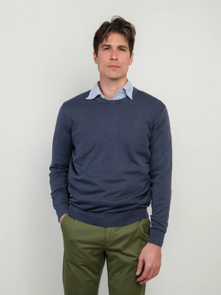 MAGLIA GIROCOLLO IN COTONE RASATO BLUETTE