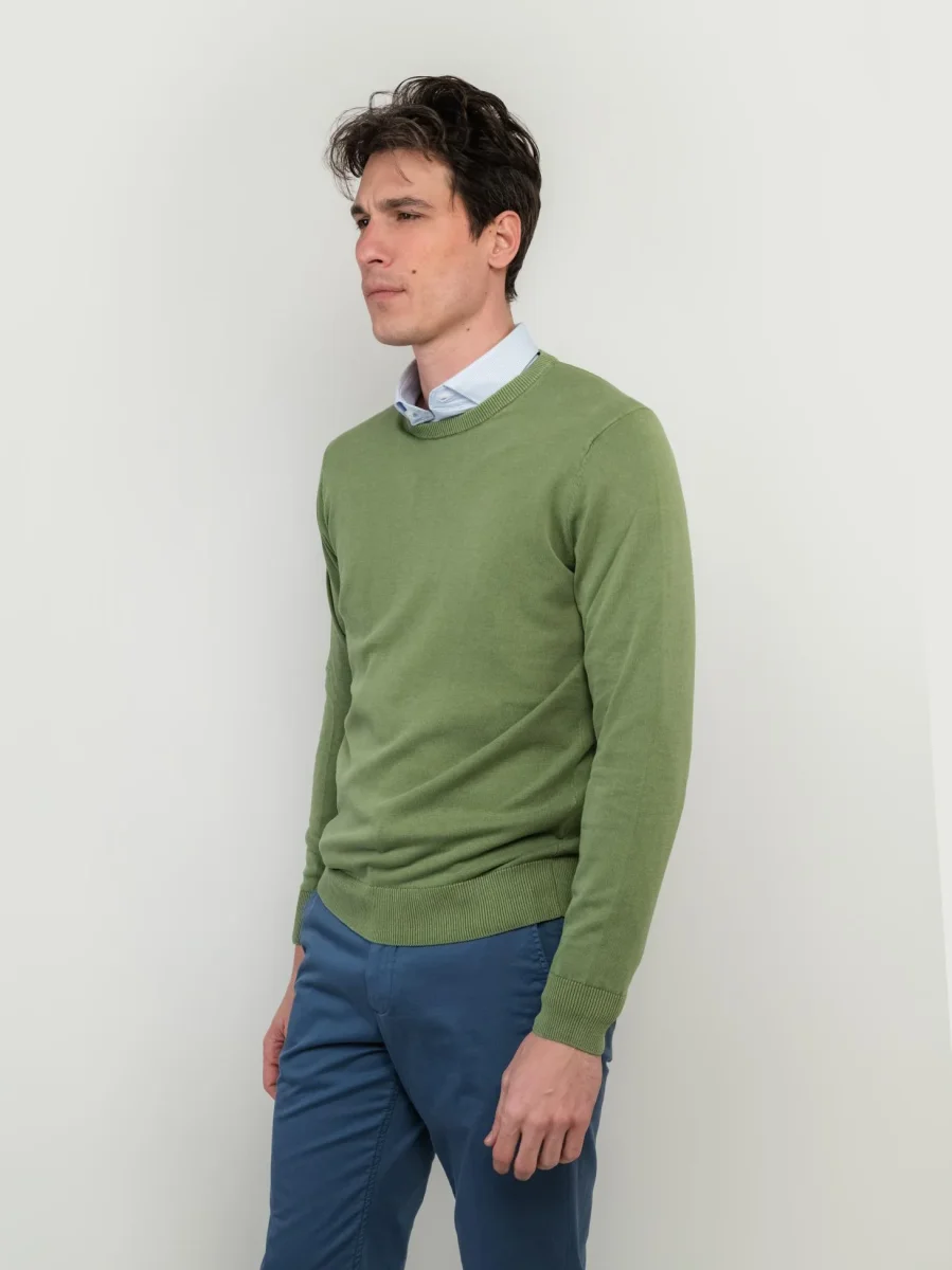 MAGLIA GIROCOLLO IN COTONE RASATO VERDE - immagine 3