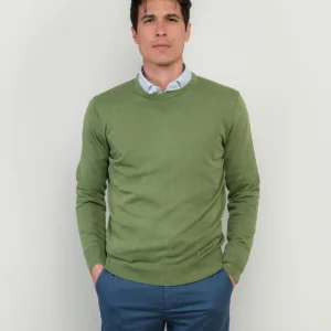 MAGLIA GIROCOLLO IN COTONE RASATO VERDE