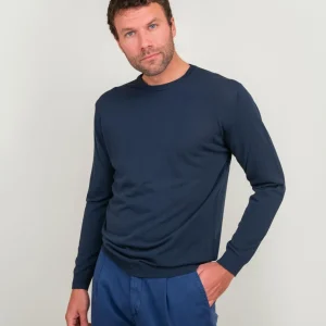 MAGLIA IN COTONE GIROCOLLO COLOR BLU