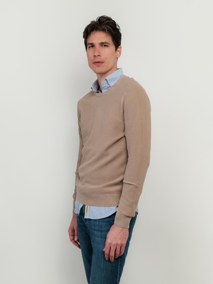 MAGLIA IN COTONE GRANA DI RISO BEIGE - immagine 3