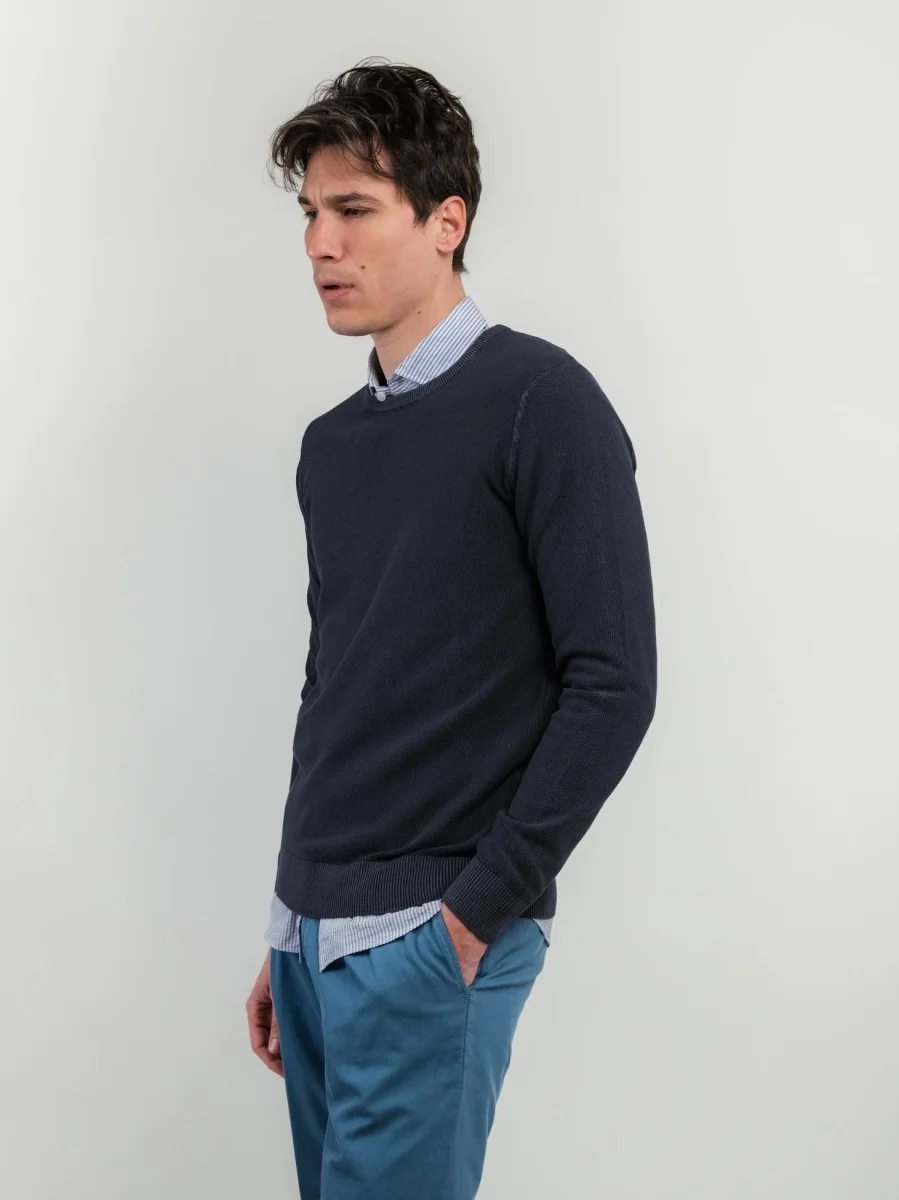 MAGLIA IN COTONE GRANA DI RISO BLU NAVY - immagine 3