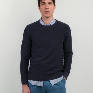 MAGLIA IN COTONE GRANA DI RISO BLU NAVY