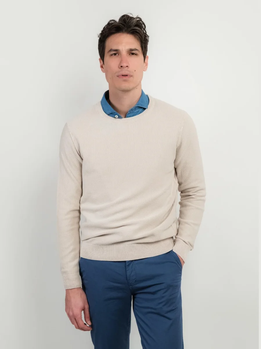 MAGLIA IN COTONE GRANA DI RISO COLOR SABBIA