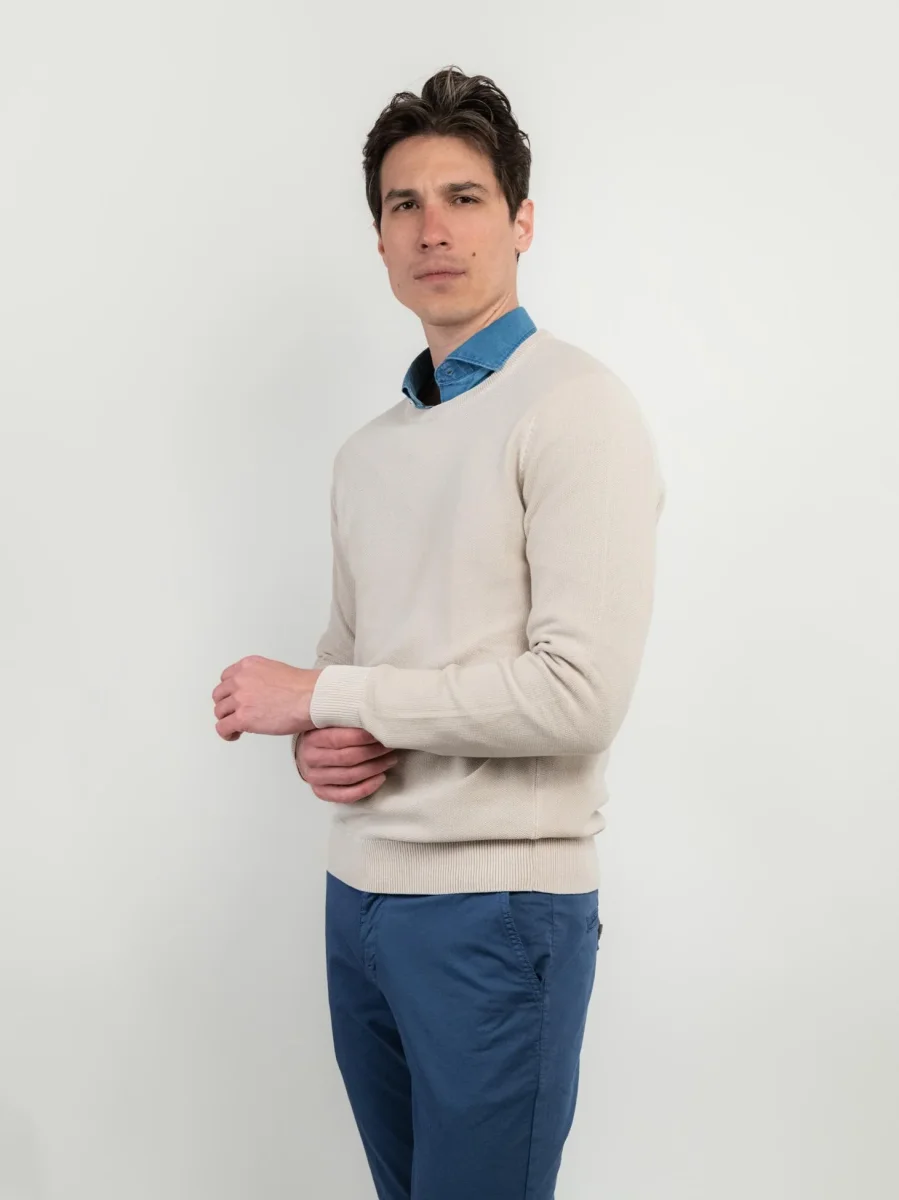 MAGLIA IN COTONE GRANA DI RISO COLOR SABBIA - immagine 3