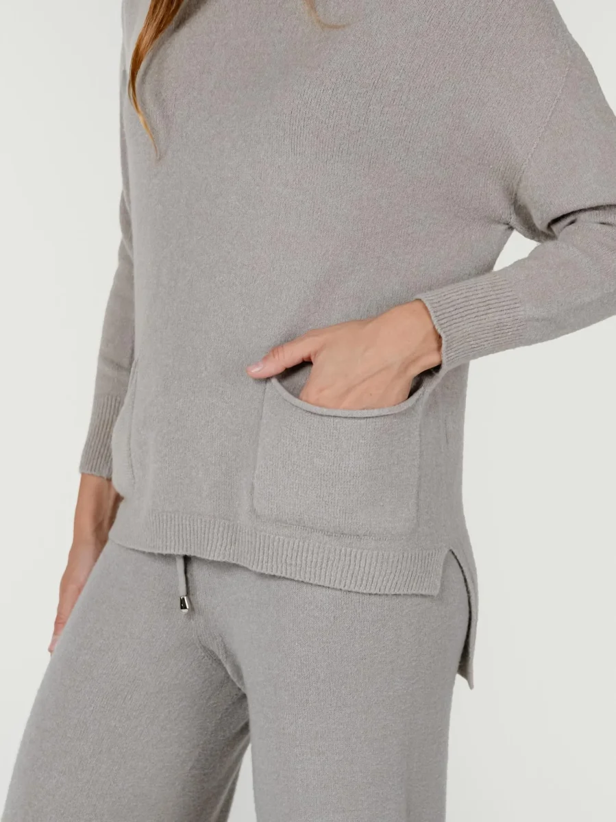 MAGLIA LUNGA CON TASCHE E CAPPUCCIO AVORIO - immagine 5