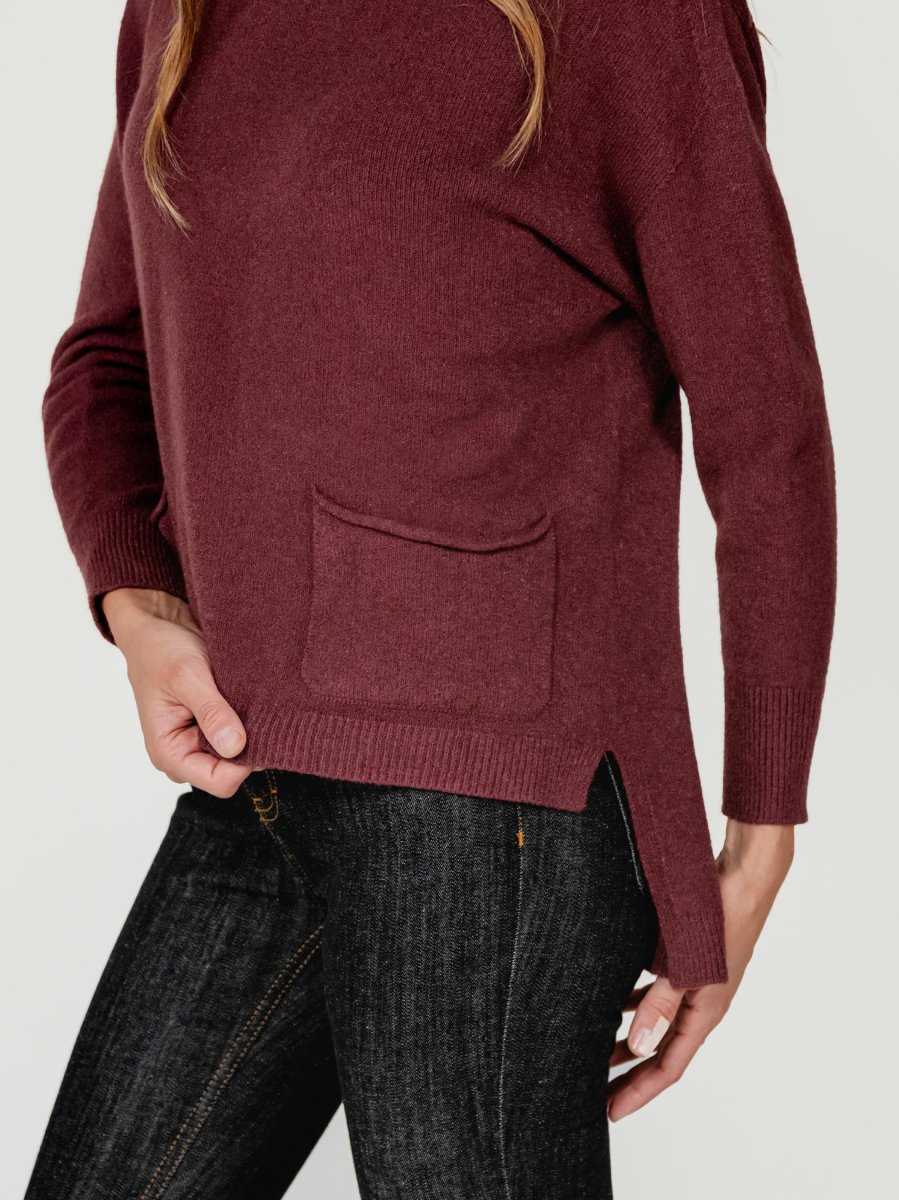 MAGLIA LUNGA CON TASCHE E CAPPUCCIO BORDEAUX - immagine 5