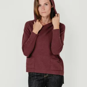 MAGLIA LUNGA CON TASCHE E CAPPUCCIO BORDEAUX
