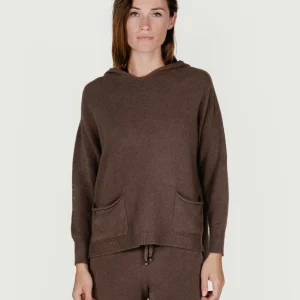 MAGLIA LUNGA CON TASCHE E CAPPUCCIO TABACCO