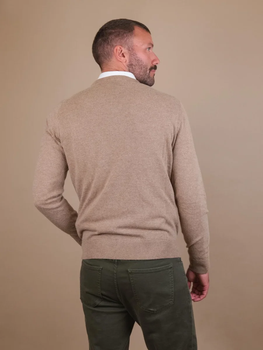 MAGLIA SCOLLO A V IN LANA MISTO CASHMERE BEIGE - immagine 4