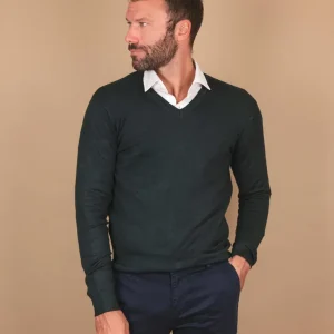 MAGLIA SCOLLO A V VERDE BOTTIGLIA