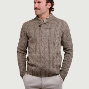 MAGLIONE A TRECCE CON COLLO SCIALLATO TORTORA