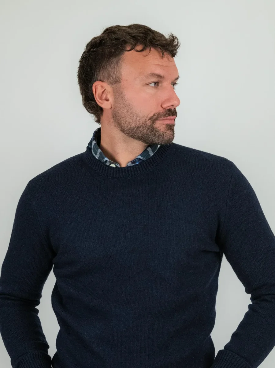 MAGLIONE GIROCOLLO BLU MISTO CASHMERE - immagine 5