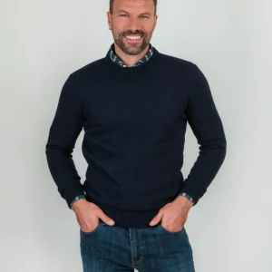 MAGLIONE GIROCOLLO BLU MISTO CASHMERE