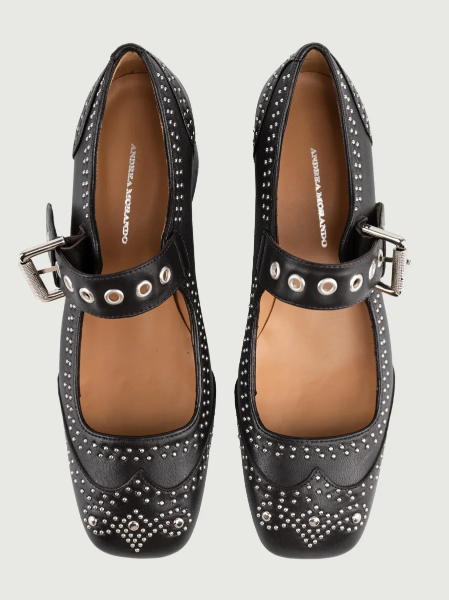 MARY JANE IN PELLE TESTA MORO CON BORCHIETTE - immagine 5