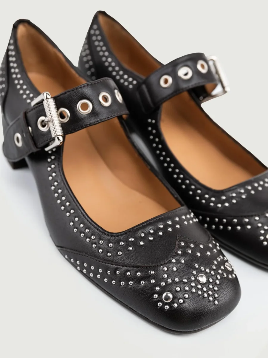 MARY JANE IN PELLE TESTA MORO CON BORCHIETTE - immagine 6