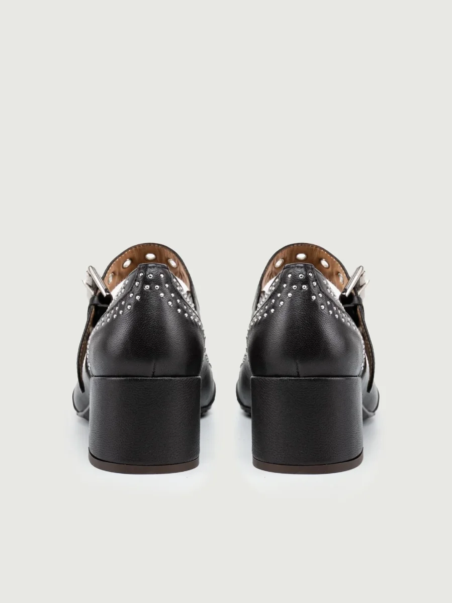 MARY JANE IN PELLE TESTA MORO CON BORCHIETTE - immagine 4