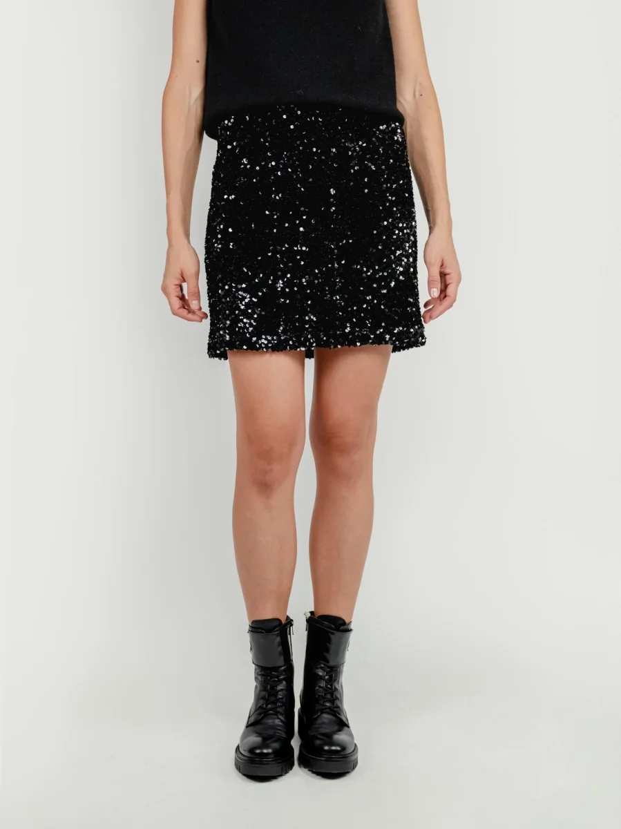 MINIGONNA CON PAILLETTES NERA - immagine 3