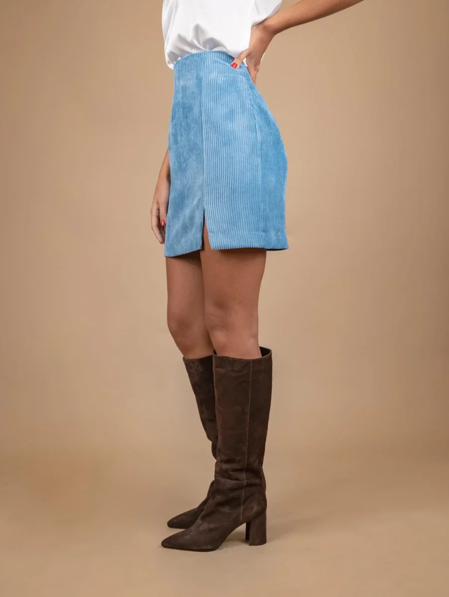 MINIGONNA IN VELLUTO A COSTE AZZURRO - immagine 3