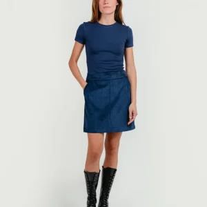 MINIGONNA IN VELLUTO A COSTE BLU NAVY