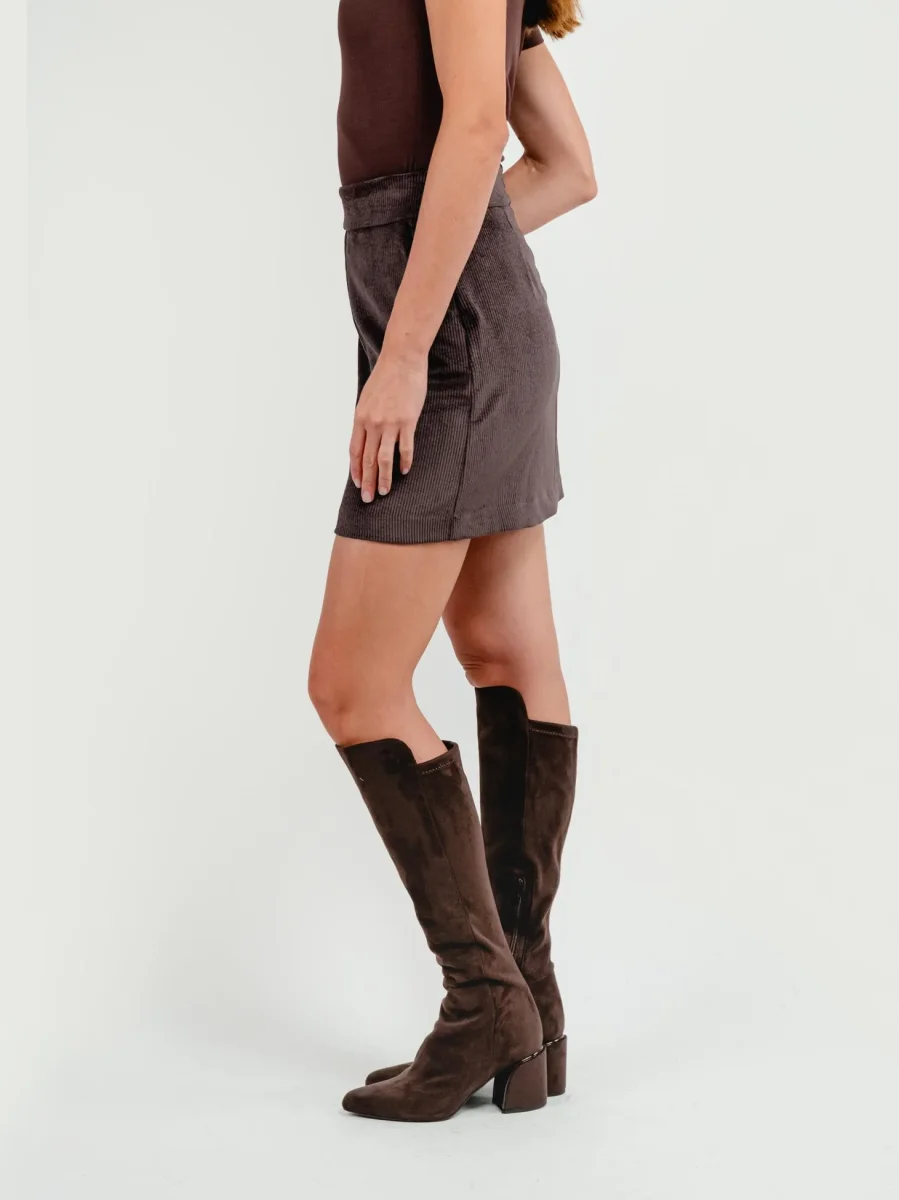 MINIGONNA IN VELLUTO A COSTE TESTA MORO - immagine 4