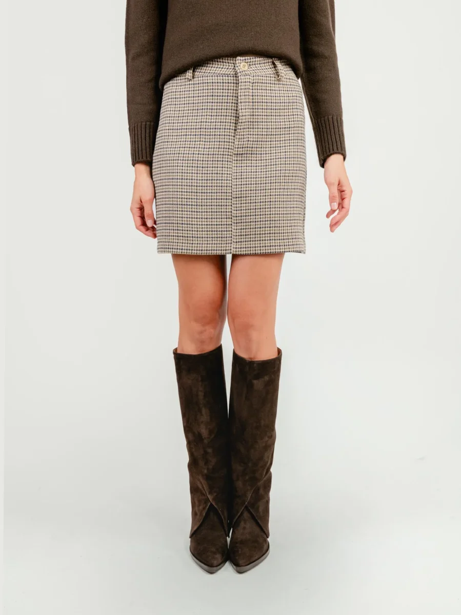 MINIGONNA PIED DE POULE BEIGE - immagine 4