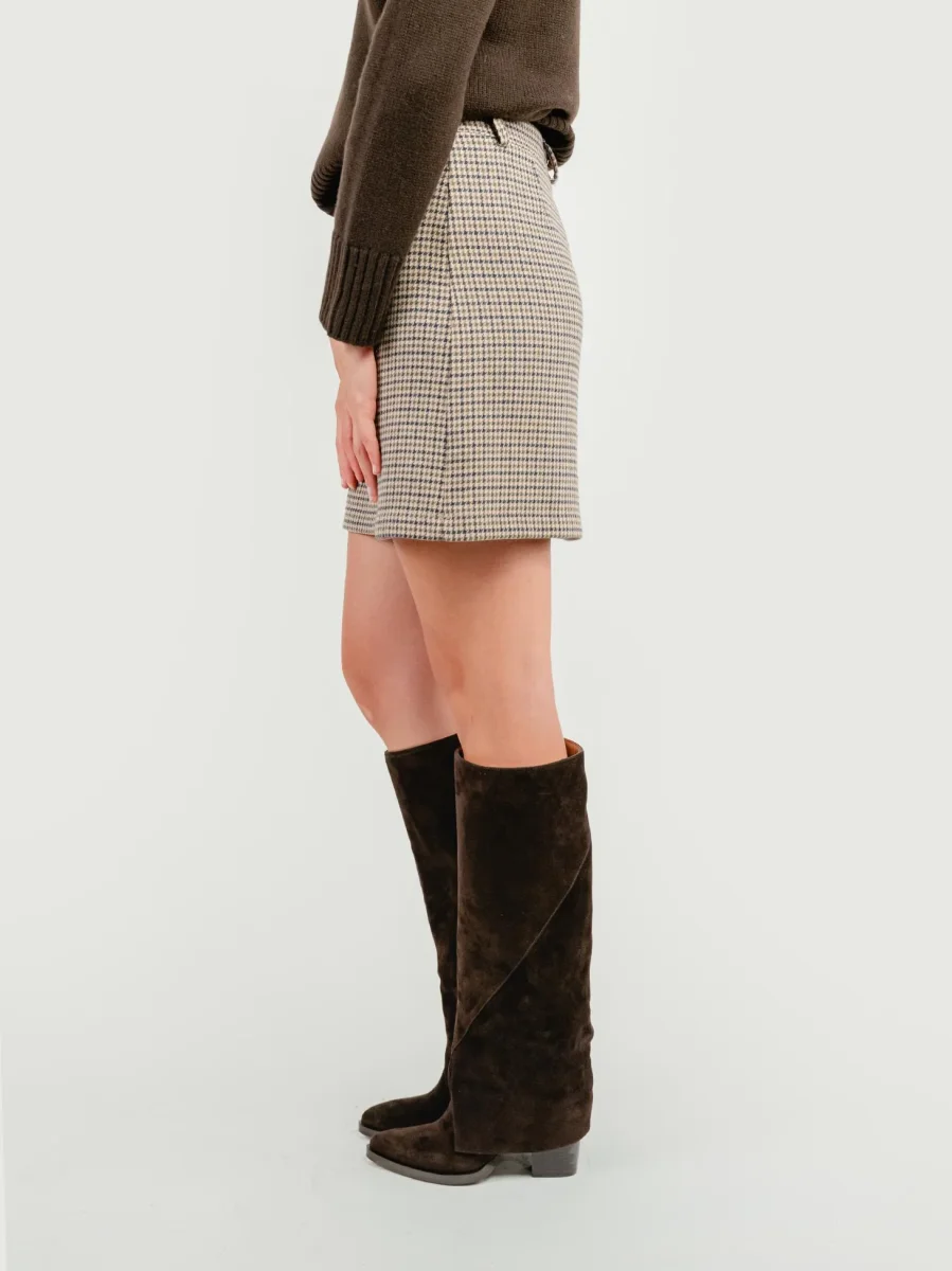 MINIGONNA PIED DE POULE BEIGE - immagine 5