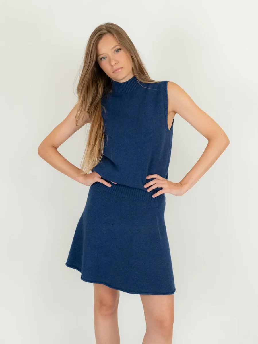MINI GONNA IN MAGLIA BLU - immagine 3