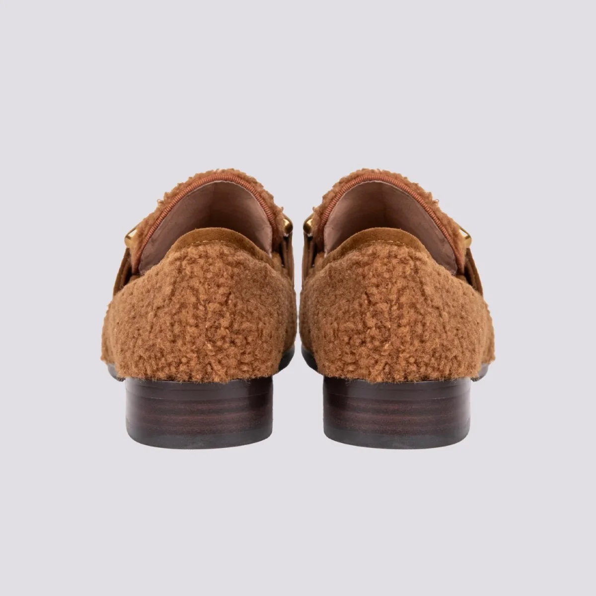 MOCASSINO CON MORSETTO FRONTALE IN TESSUTO BOUCLE MARRONE - immagine 4