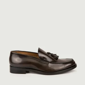 MOCASSINO CON NAPPINE IN PELLE SPAZZOLATA TESTA MORO