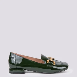 MOCASSINO CON PUNTA SQUADRATA IN VERNICE VERDE BOTTIGLIA