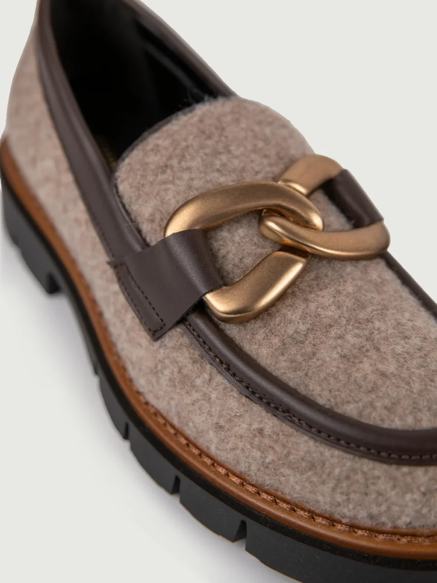 MOCASSINO IN  LANA COTTA BEIGE CON APPLICAZIONE ORO - immagine 6