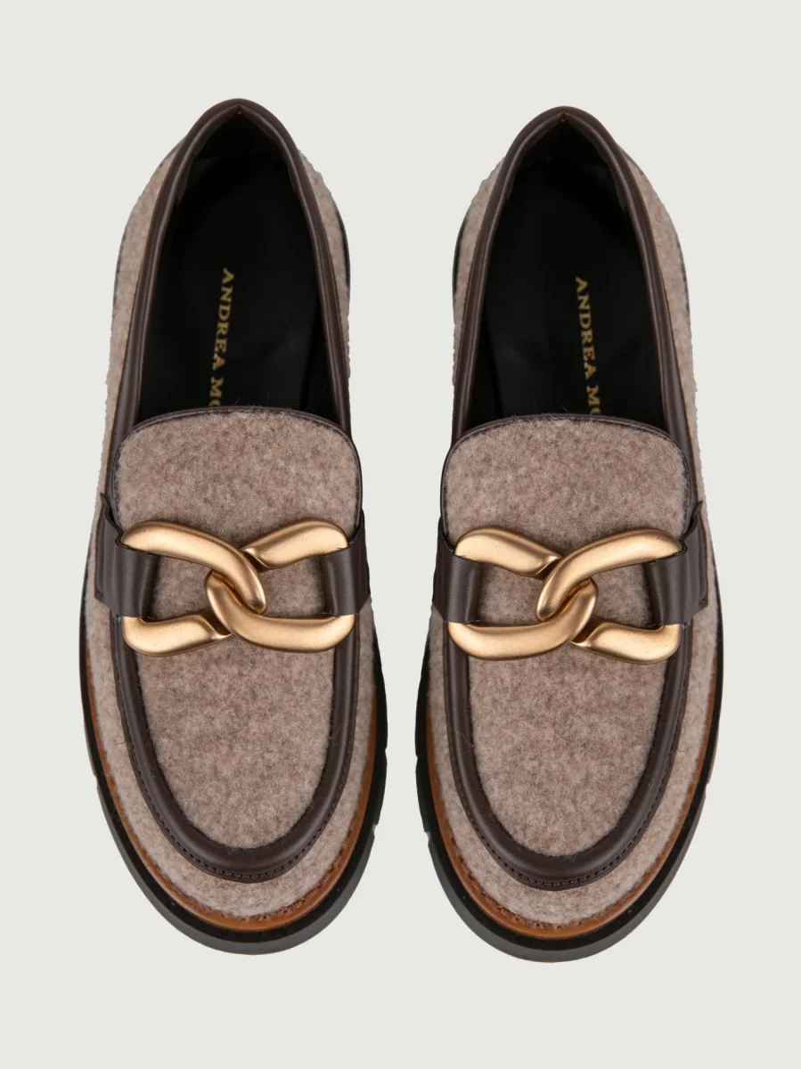 MOCASSINO IN  LANA COTTA BEIGE CON APPLICAZIONE ORO - immagine 5