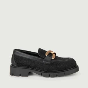 MOCASSINO IN LANA COTTA NERA CON APPLICAZIONI ORO