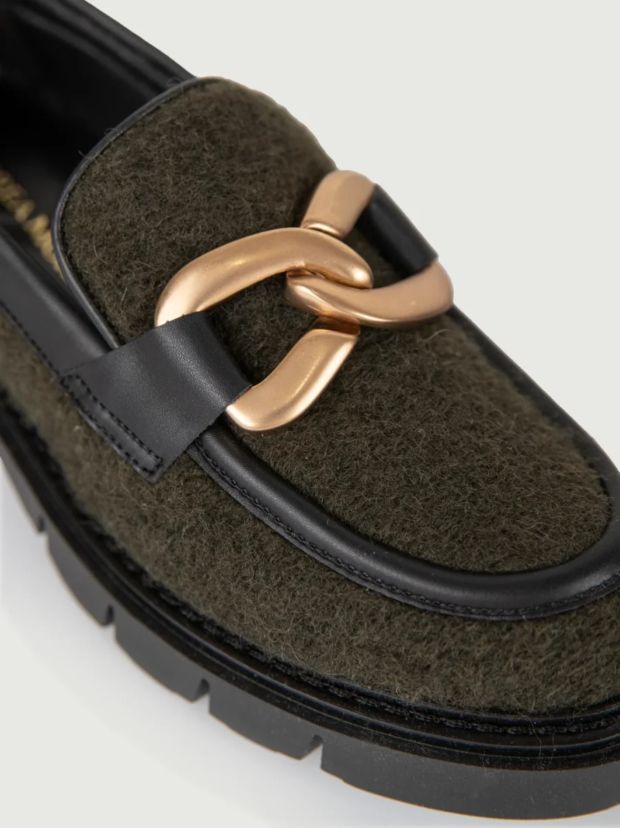 MOCASSINO IN LANA COTTA VERDE CON APPLICAZIONE ORO - immagine 6