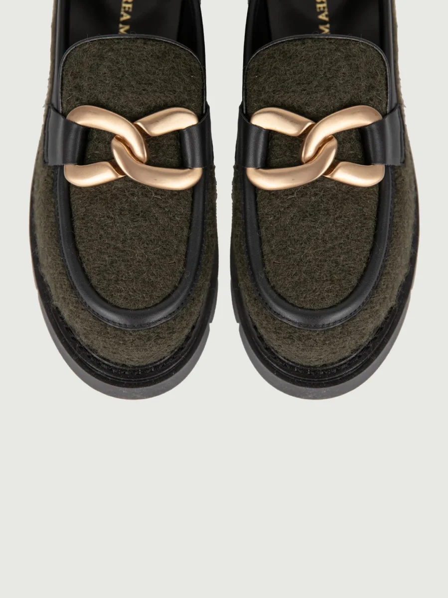 MOCASSINO IN LANA COTTA VERDE CON APPLICAZIONE ORO - immagine 5