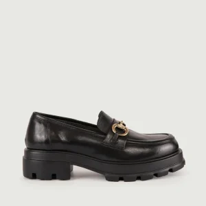 MOCASSINO IN PELLE NERA CON MORSETTO