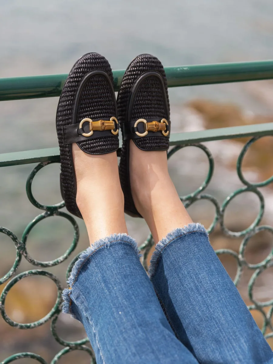 MOCASSINO IN RAFFIA INTRECCIATA COLORE NERO - immagine 6