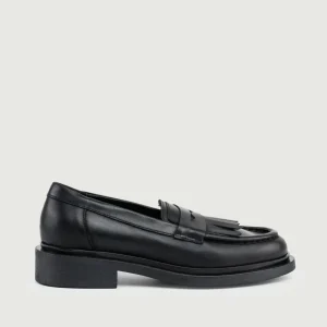 MOCASSINO PENNY CON FRANGE IN PELLE NERA