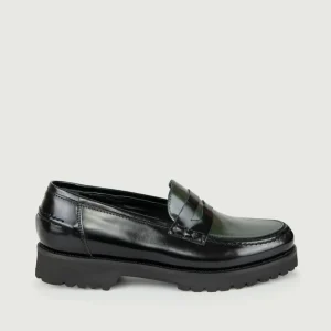 MOCASSINO PENNY IN PELLE NERA E VERDE