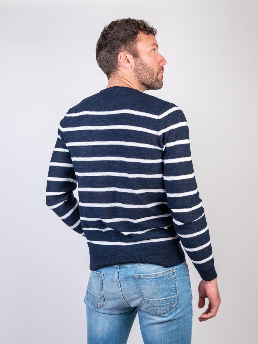 Maglia girocollo a righe blu e bianca - immagine 4