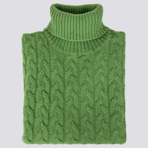 Maglione a collo alto con intreccio in lana verde