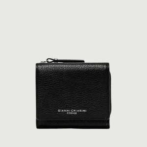 Mini portafoglio in pelle martellata nera