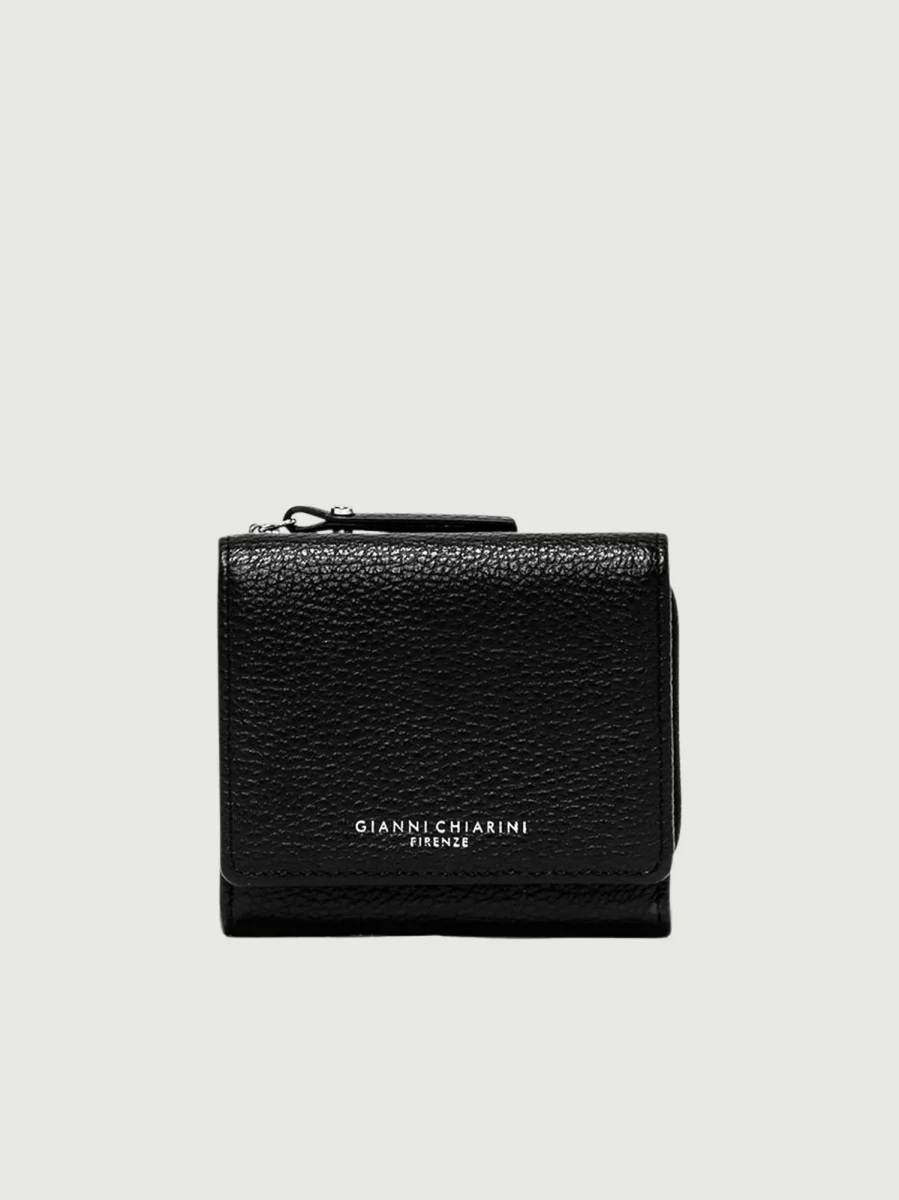 Mini portafoglio in pelle martellata nera