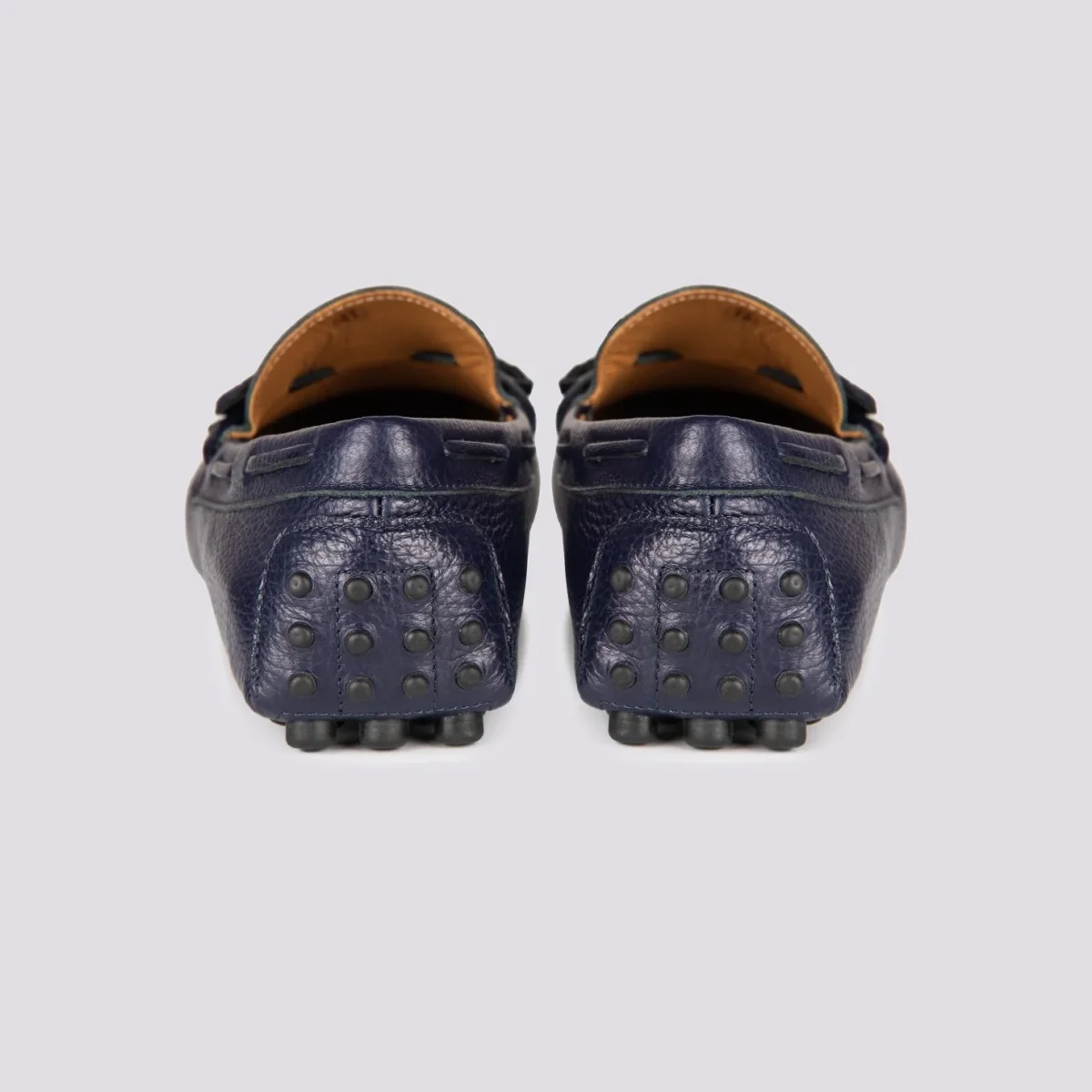 Mocassino in pelle blu notte con gommini - immagine 4