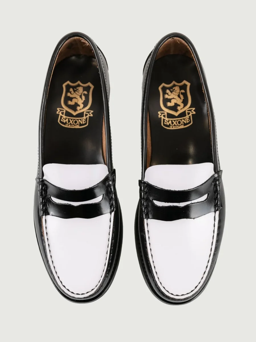 Mocassino penny in pelle nero e bianco - immagine 5