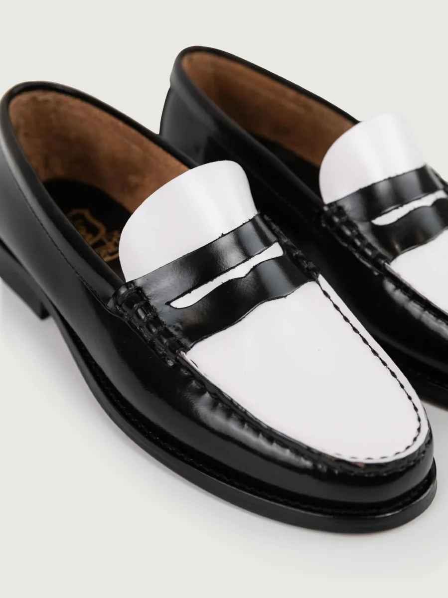 Mocassino penny in pelle nero e bianco - immagine 6