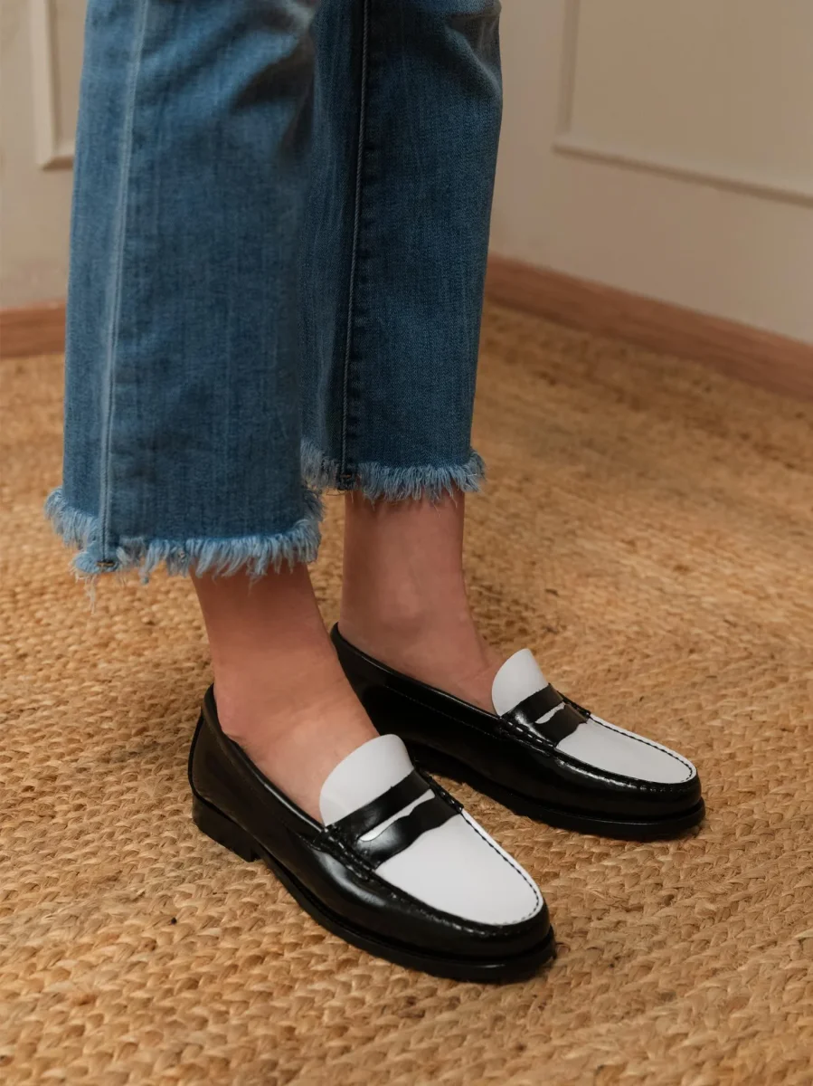 Mocassino penny in pelle nero e bianco - immagine 7