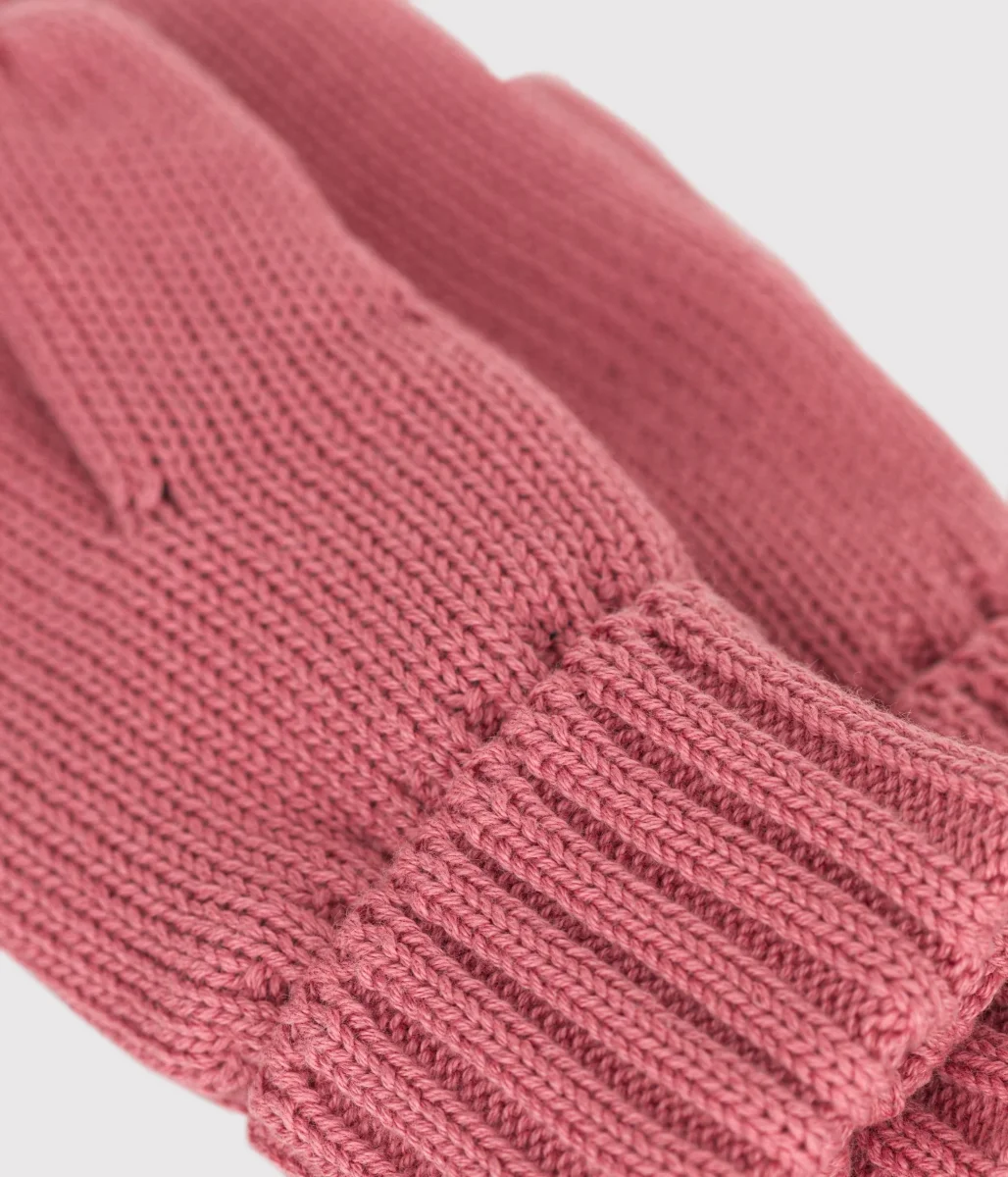 Muffole in maglia rosa con fodera in pile bambino - immagine 3