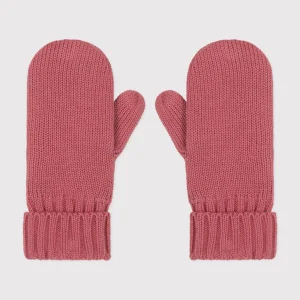 Muffole in maglia rosa con fodera in pile bambino